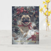 Aufgeregter Mops Dog Weihnachtskarte Karte (Gelbe Blume)