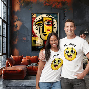 Aufgeregtes Emoji Samstag-Stimmung-Design T-Shirt