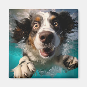 Aufgeregtes Hund Schwimmt Unterwasser Design Magnet