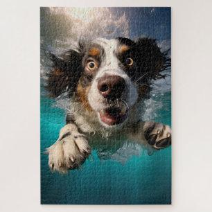 Aufgeregtes Hund Schwimmt Unterwasser Design Puzzle