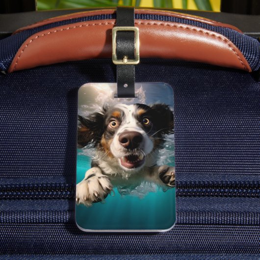 Aufgeregtes Hundeschwimmen unter Wasser Gepäckanhänger (Vorderseite Insitu 2)