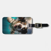 Aufgeregtes Hundeschwimmen unter Wasser Gepäckanhänger (Vorderseite horizontal)