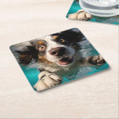 Aufgeregtes Hundeschwimmen unter Wasser Rechteckiger Pappuntersetzer (angewinkelt)