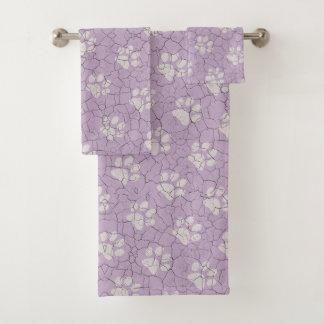 Aufgerissener lila Tierpfotenabdruck-Badehandtuch- Badhandtuch Set