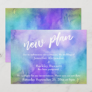 Aufgeschobene Hochzeit Aquarell-Wash "Neuer Plan"- Einladung