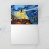 Aufgeteilter Felsen-Leuchtturm nachts Karte (Innenseite)