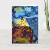 Aufgeteilter Felsen-Leuchtturm nachts Karte (Vorderseite)