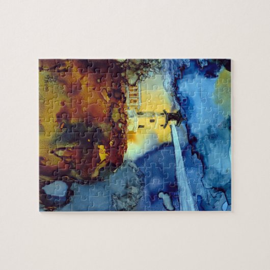 Aufgeteilter Felsen-Leuchtturm nachts Puzzle (Horizontal)