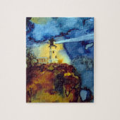 Aufgeteilter Felsen-Leuchtturm nachts Puzzle (Vertikal)