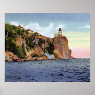 Aufgeteilter Felsen-Leuchtturm silberne Poster