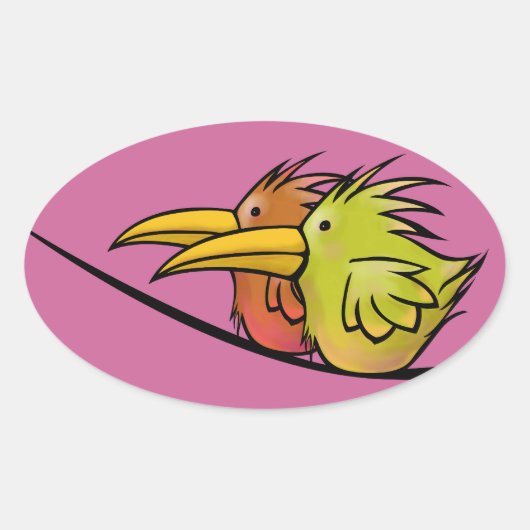 Aufkleber, 2 Vögel auf einem Draht Ovaler Aufkleber (Vorderseite)