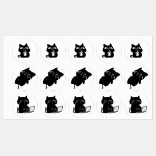 Aufkleber - 3 Dicke Schwarze Katze Blatt