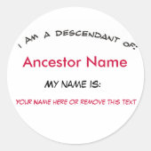 Aufkleber - Abstammung von ... (Vorderseite)