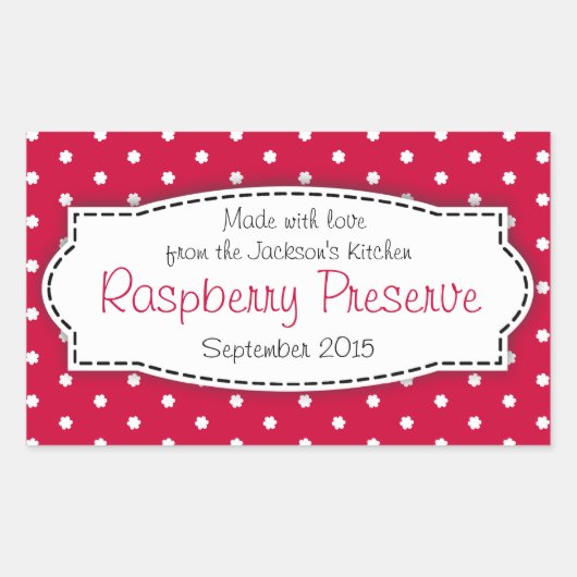 Aufkleber auf dem Etikett für Himbeerkonserven ode (Vorderseite)