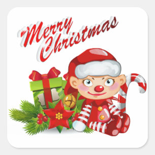 Aufkleber auf dem Santa Helper Square, glänzend