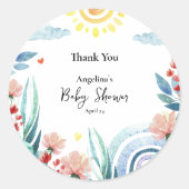 Aufkleber Danke für die Babydusche mit Design. (Vorderseite)