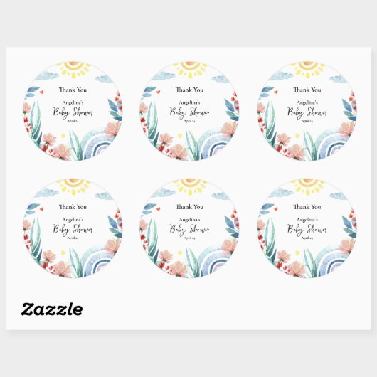 Aufkleber Danke für die Babydusche mit Design. (Blatt)