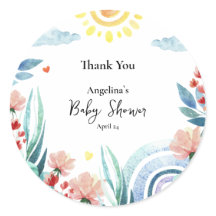 Aufkleber Danke für die Babydusche mit Design.