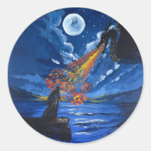 Aufkleber- Der Drache- Handgefertigtes Kunstwerk Runder Aufkleber