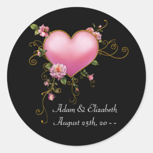 Aufkleber für das Etikett der rosa Herz, schwarze