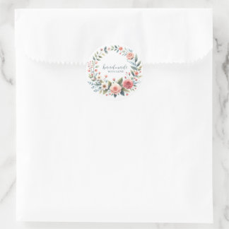 Aufkleber für das Etikett rund Blume Handgefertigt