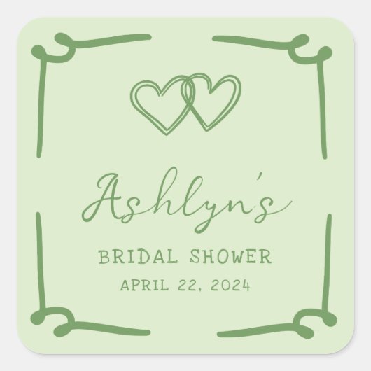 Aufkleber für das handgezeichnete grüne Herz-Braut (Vorderseite)