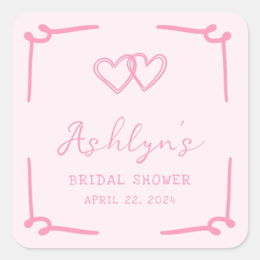 Aufkleber für das handgezeichnete rosa Herz-Brautp (Vorderseite)