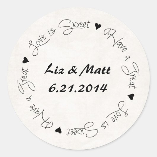 Aufkleber für das Hochzeitskandinett Gastgeschenk (Vorderseite)