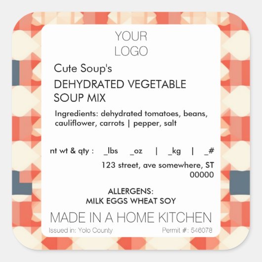 Aufkleber für das Hütte-Lebensmitteletikett (Vorderseite)