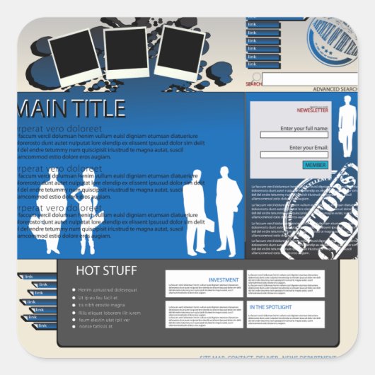 Aufkleber für das Websitelayout (Vorderseite)