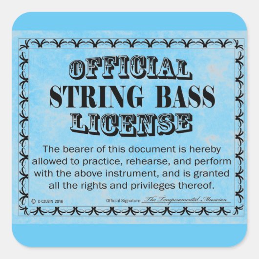 Aufkleber für den String-Bass-Lizenzplatz (Vorderseite)