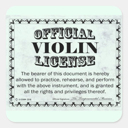 Aufkleber für den Violinlizenzplatz (Vorderseite)