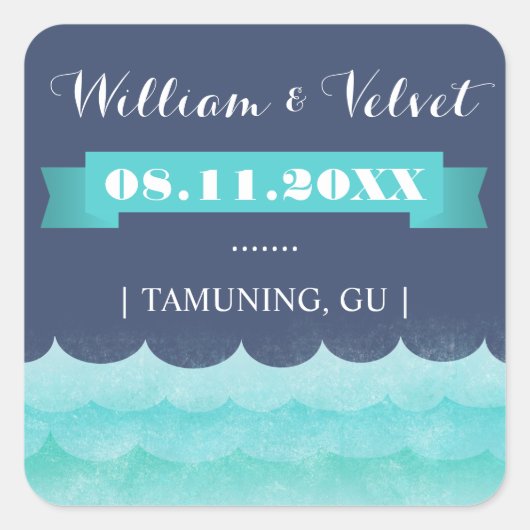 Aufkleber für die blaue Gastgeschenk Hochzeit auf  (Vorderseite)