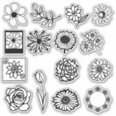 Aufkleber für die handgezeichnete Blume | Schwarz  (Vorderseite)