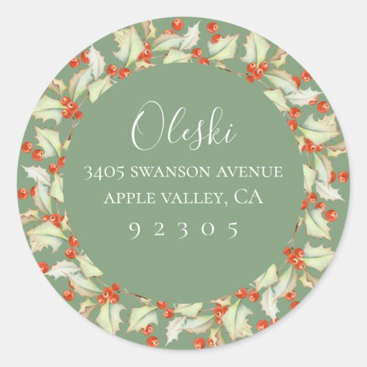 Aufkleber für die Rücksendeadresse des Holly Wreat (Vorderseite)