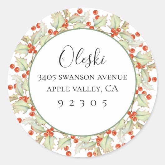 Aufkleber für die Rücksendeadresse des Holly Wreat (Vorderseite)