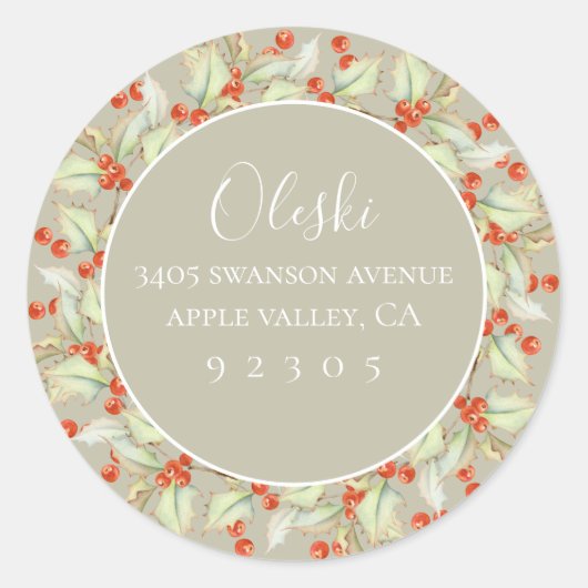 Aufkleber für die Rücksendeadresse des Holly Wreat (Vorderseite)