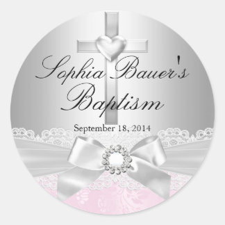 Aufkleber für die Taufe Silver Cross & Lace Bow