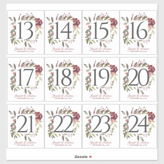 Aufkleber für die Tischnummer der Rose (Blatt)