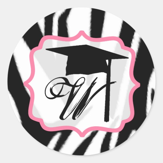 Aufkleber für die Zebra-und rosafarbene Monogramm- (Vorderseite)