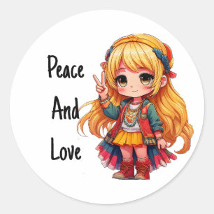 Aufkleber für Frieden und Liebe — Chibi art