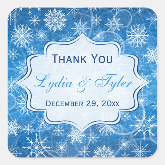 Aufkleber für Gastgeschenk Hochzeit mit blauen und (Vorderseite)