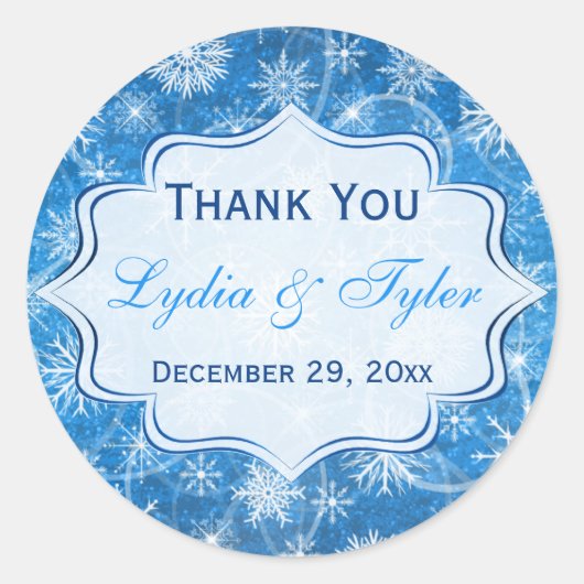 Aufkleber für Gastgeschenk Hochzeit mit blauen und (Vorderseite)