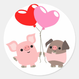 Aufkleber für geschwungene Herzen (Cartoon Schwein