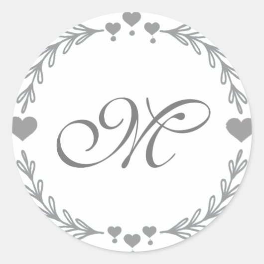 Aufkleber für Gray Heart Monogram (Vorderseite)