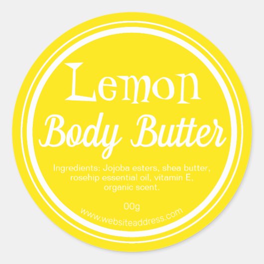 Aufkleber für handgefertigte Lemon-Body-Butter (Vorderseite)