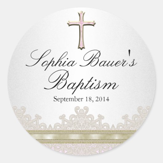 Aufkleber für hübsche Spitzen- und Kreuztaufe (Vorderseite)