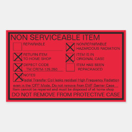 Aufkleber für nicht reparierbare undichte Strahlun
