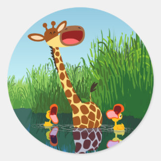 Aufkleber für niedliche Cartoon Giraffen und Enten