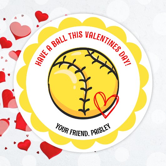Aufkleber für niedliche Softball-Valentinstag